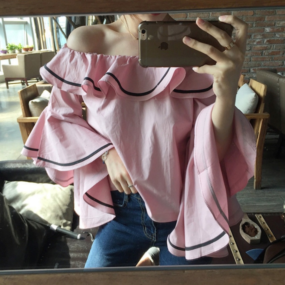 Pink Off the Shoulder Frill Top Lace